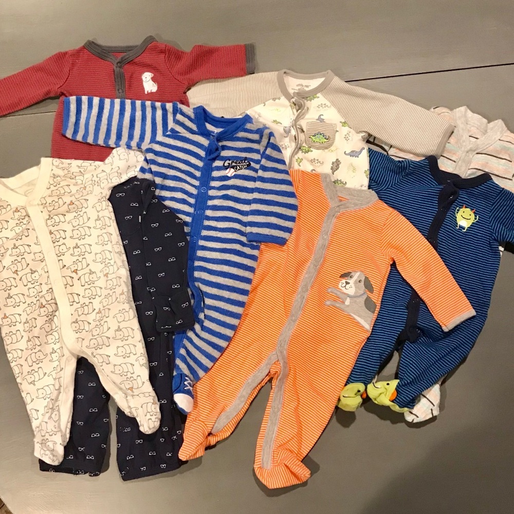 Snap Button Sleeper Pajamas -Lot of 8- Size 0-3